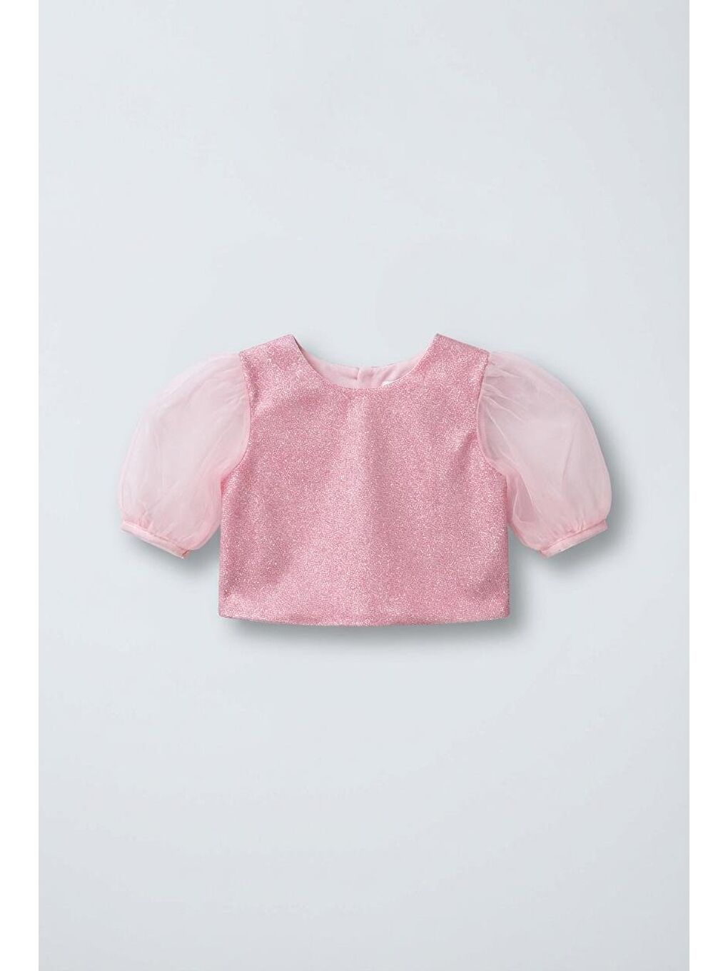 Pembe Kız Çocuk Pamuklu Simli Tül Kollu Bluz Ve Kat Kat Tül Etek Takım-2