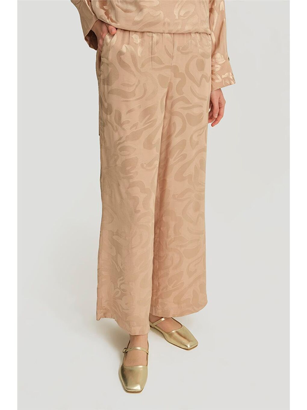 Bej Saten Desenli Takım 25Yt627 Vizon-4