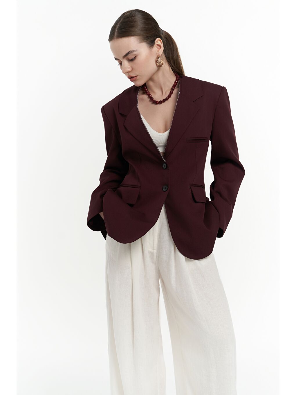 Volda Yaka Detay Bordo Blazer
