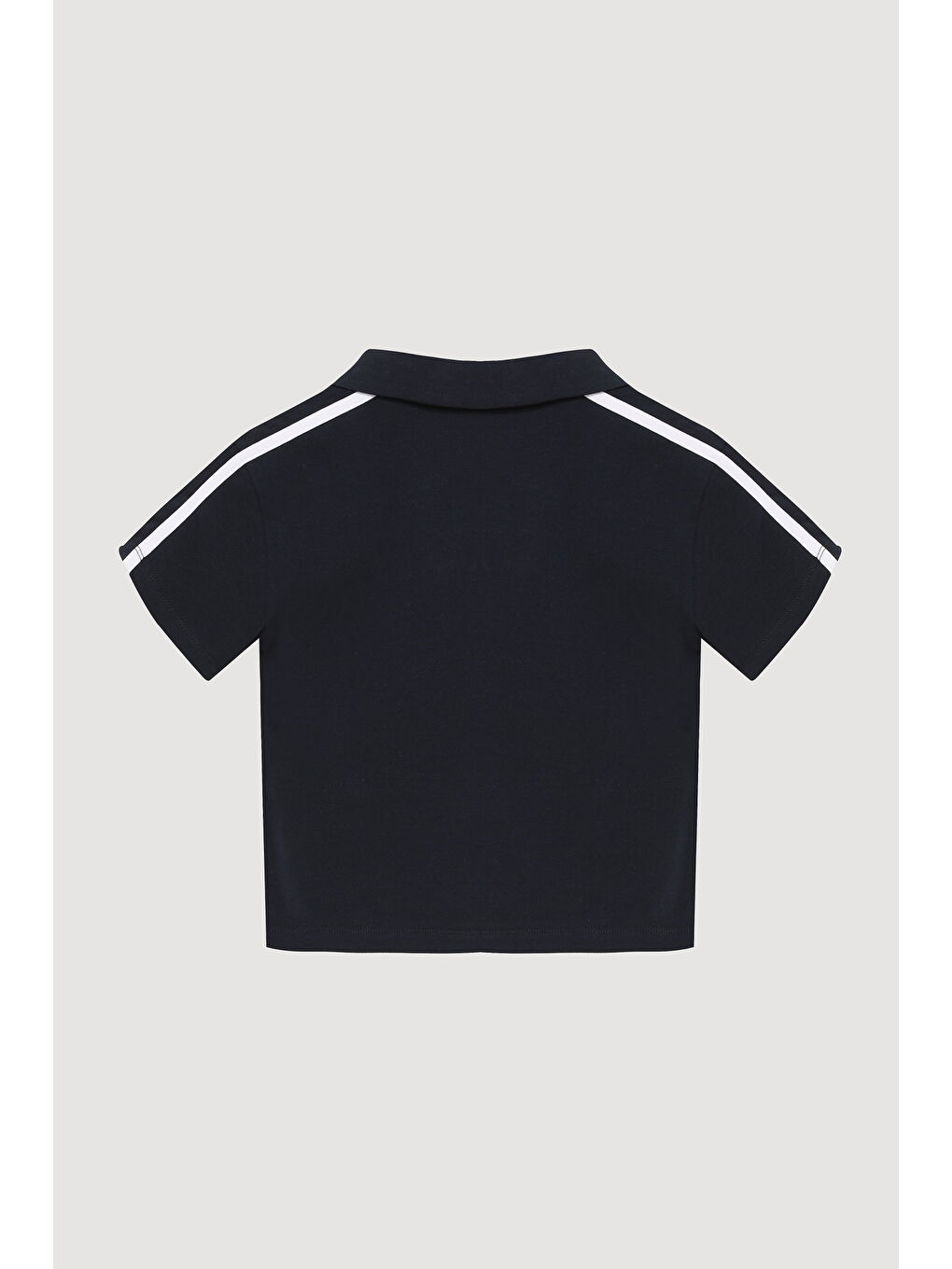 QUZU Polo Yaka Baskılı Crop Tişört Lacivert - 3