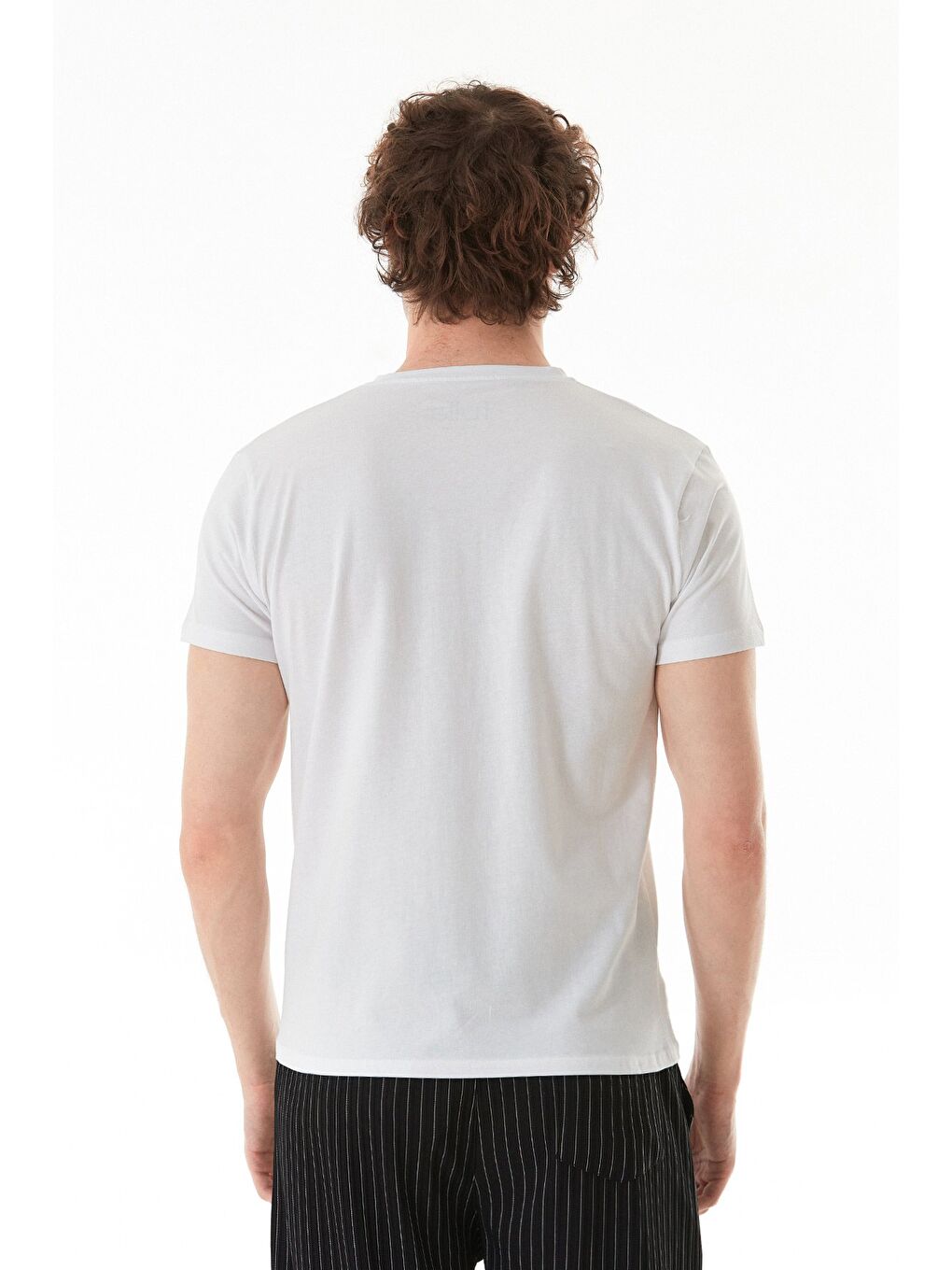 Beyaz Moon Yazı Ve Ay Baskılı Bisiklet Yaka Tişört-3