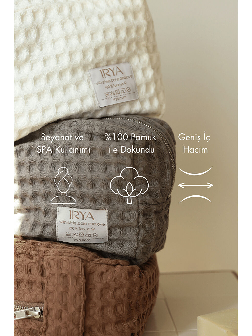 Aura Waffle Havlu Bakım Çantası Kahve-1