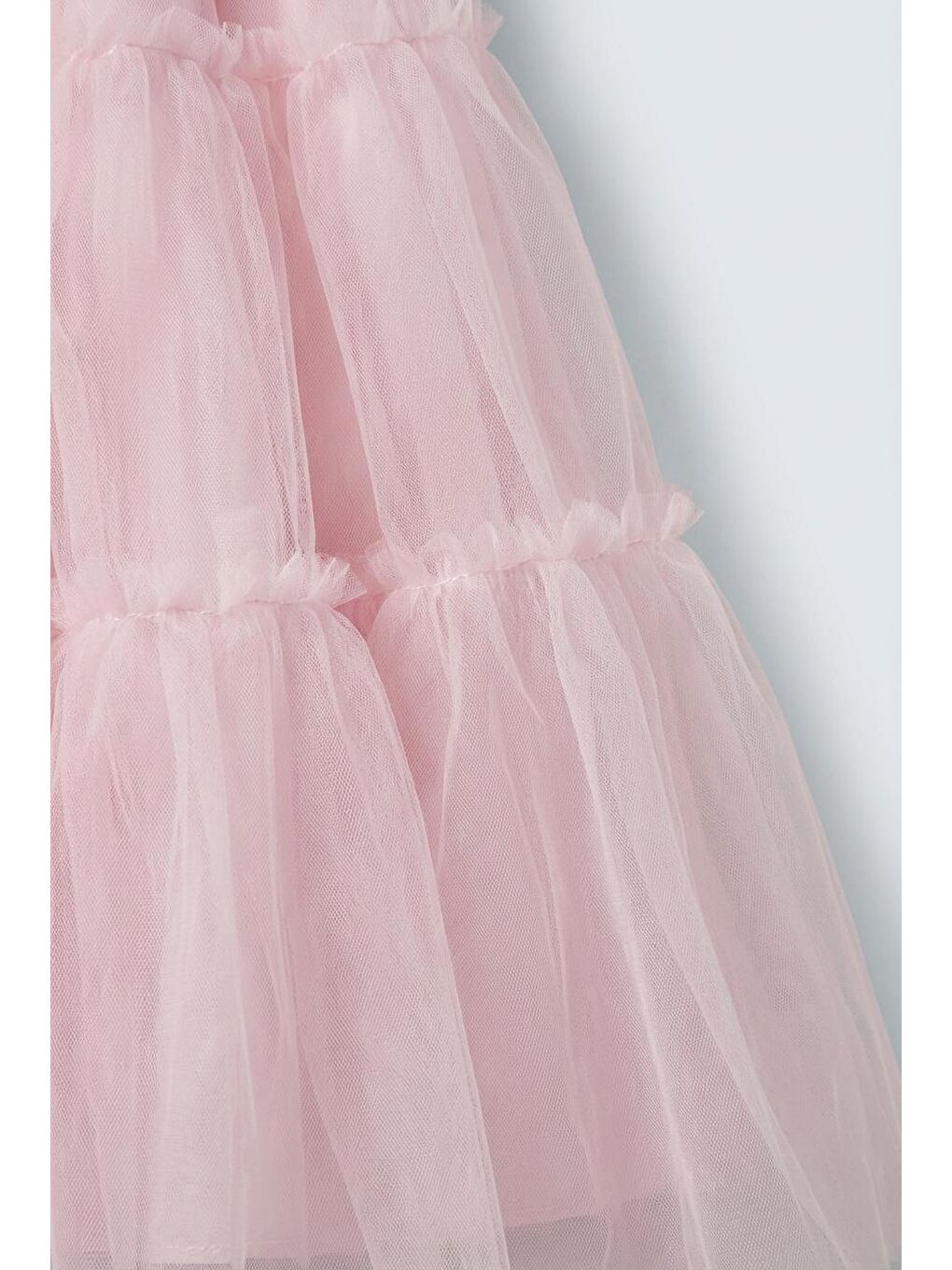 Pembe Kız Çocuk Pamuklu Simli Tül Kollu Bluz Ve Kat Kat Tül Etek Takım-4
