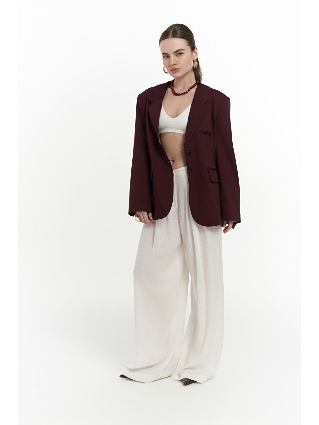 Volda Yaka Detay Bordo Blazer-3