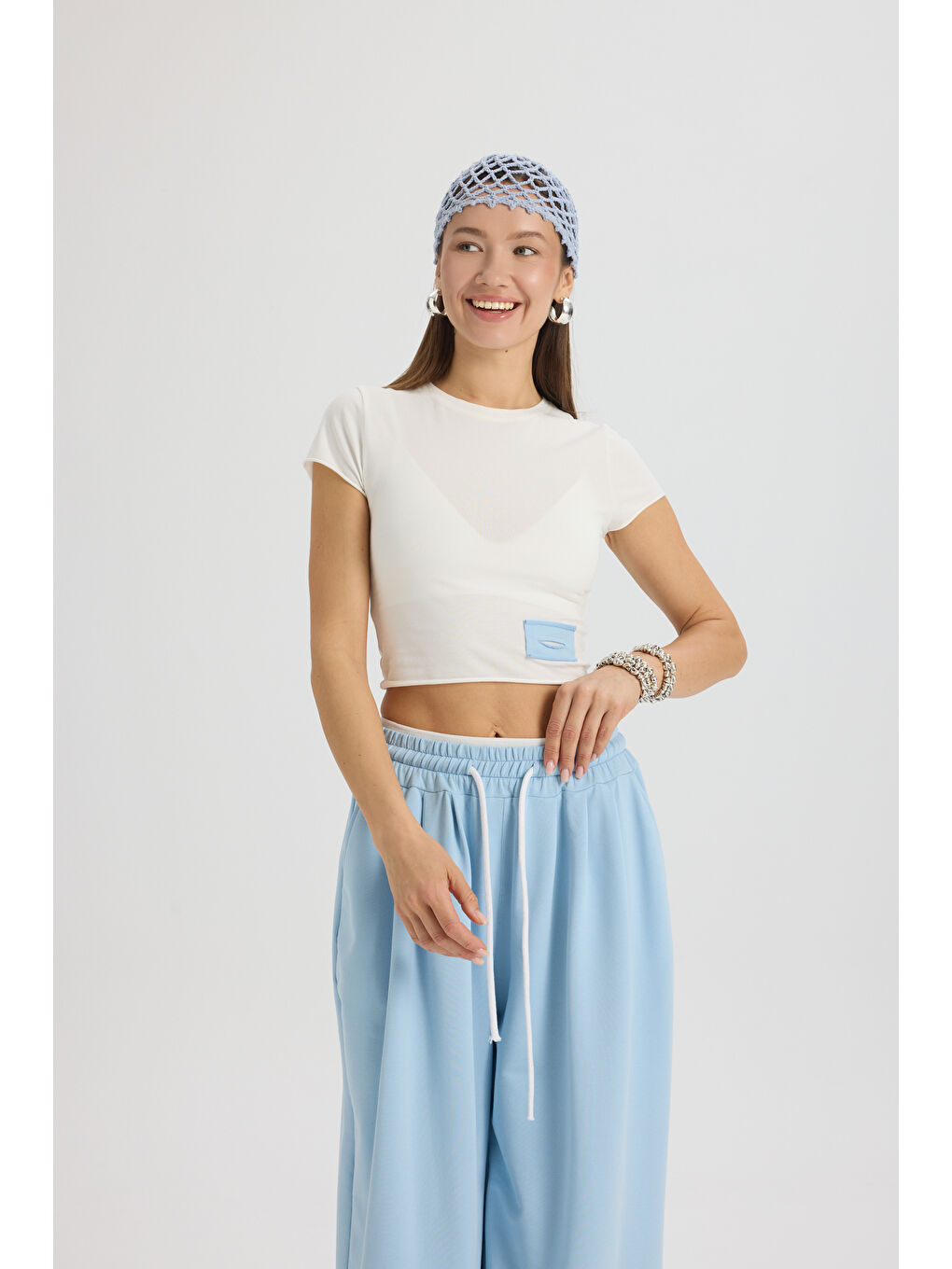 Albane Bel Detay Mavi Crop Eşofman Takım-5