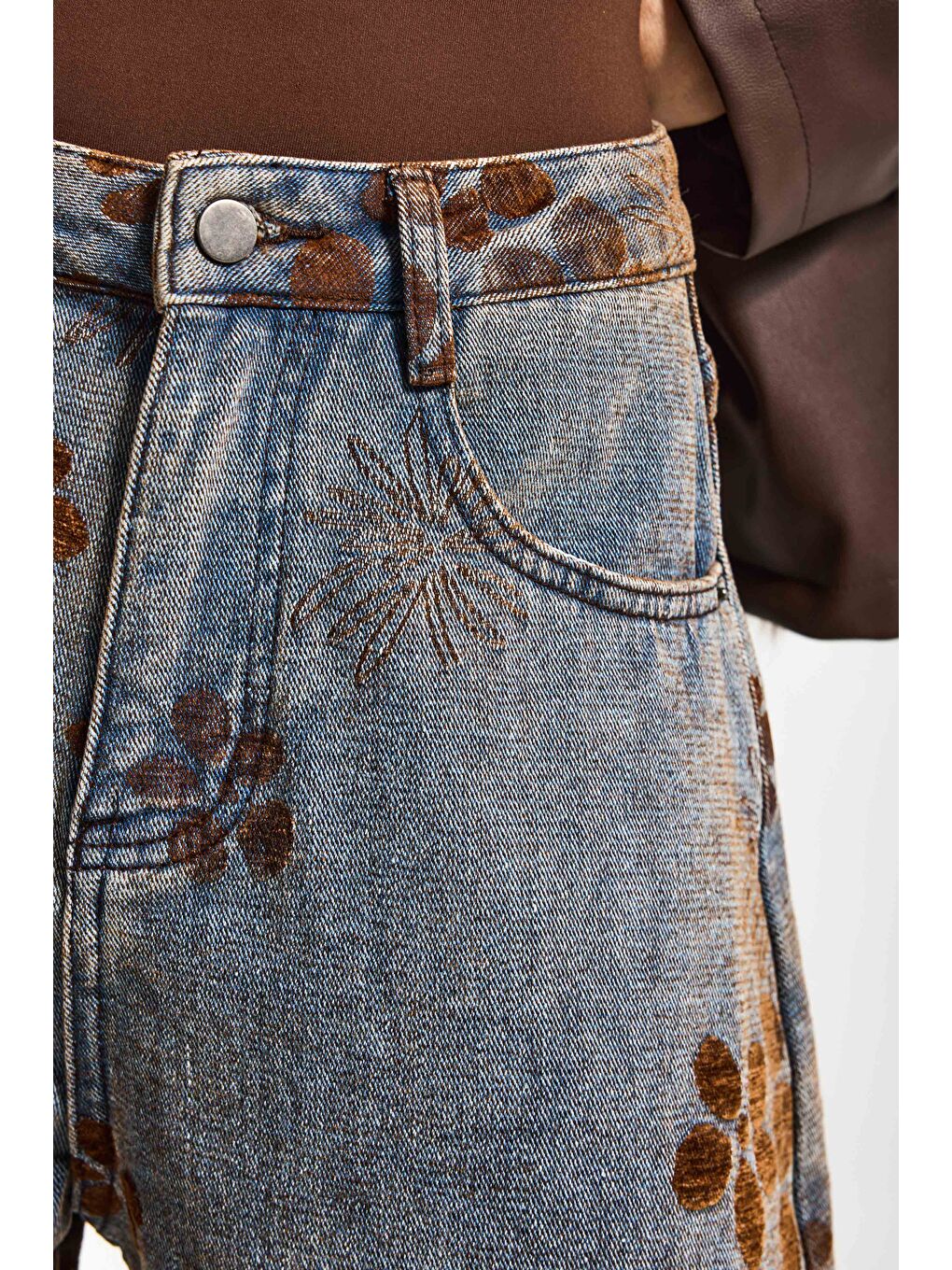 Mavi Kadın T.Kot Rengi s5-8 Özel Flok Desenli Skater Fit Tasarım Denim Jean-5