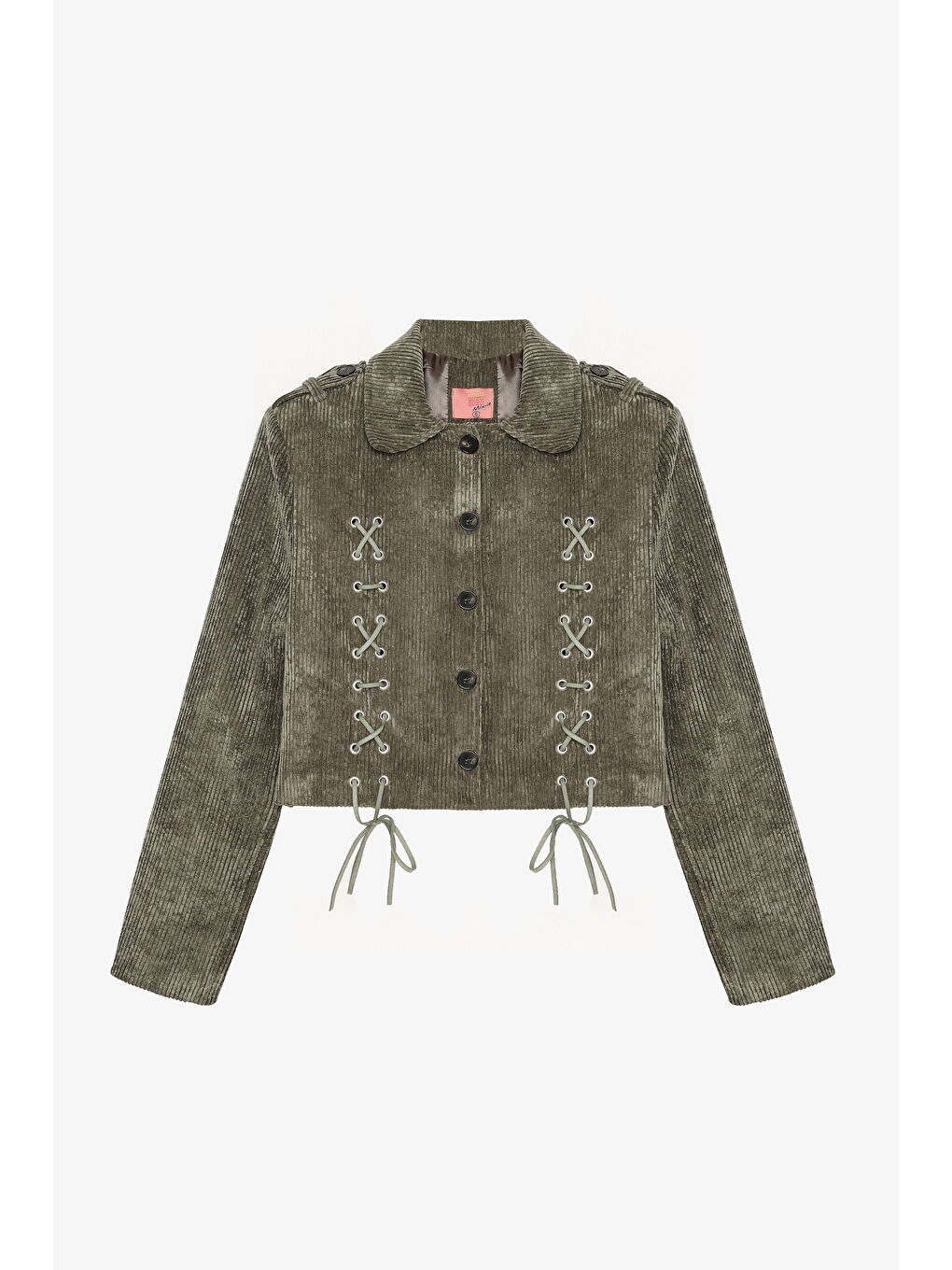 Bağcıklı Kadife Fitilli Ceket Haki