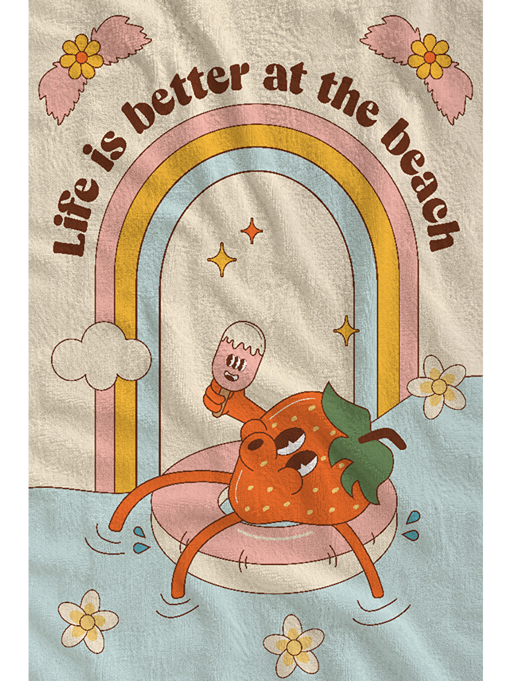Ekru Krem Life Is Better At The Beach Desenli 70x150 Cm Dijital Baskılı Plaj Ve Banyo Havlusu-1