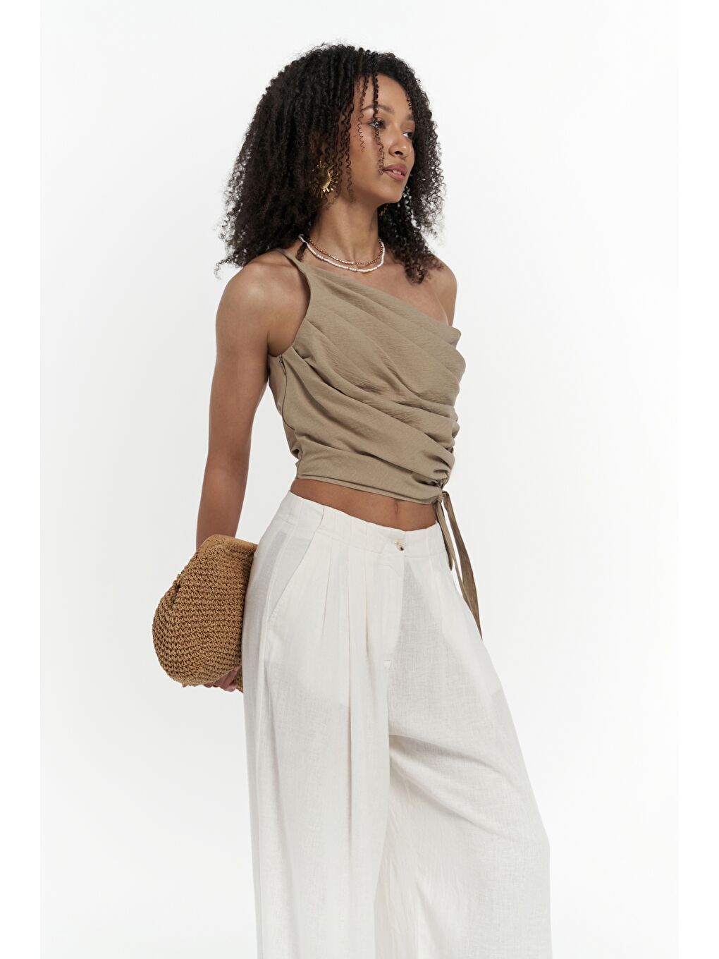 Bej Calista Bağlamalı Vizon Crop-1