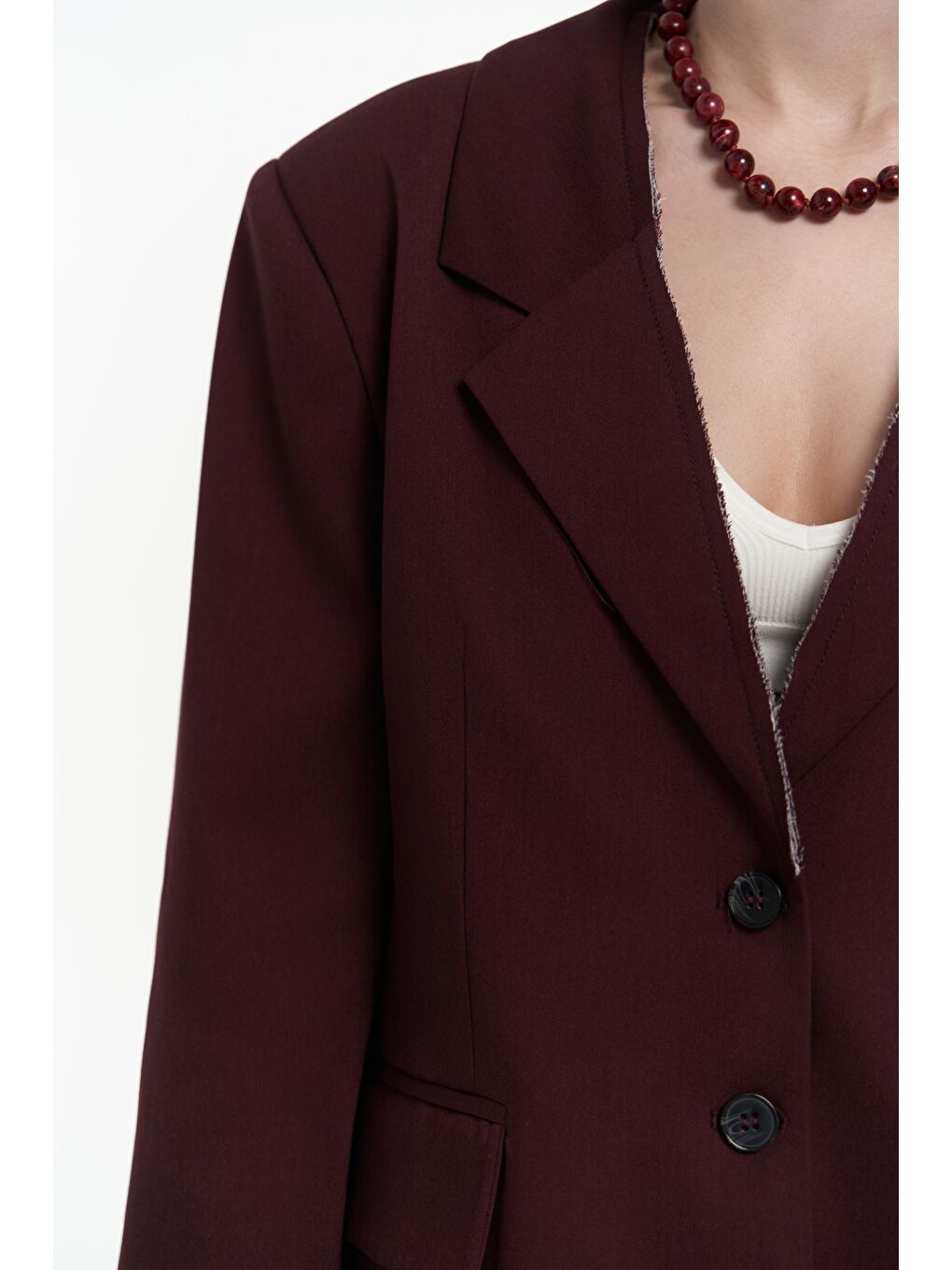 Volda Yaka Detay Bordo Blazer-6