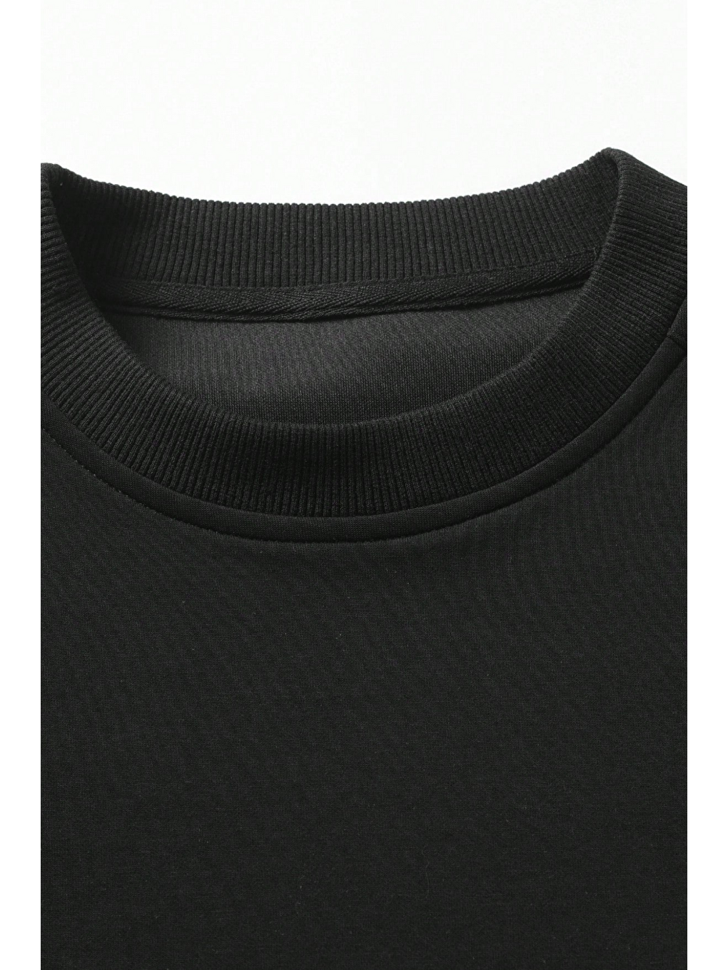 Siyah Erkek Tişört Basic Bisiklet Yaka Tişört Rahat Kesim Dökümlü Günlük Spor Tshirt-2