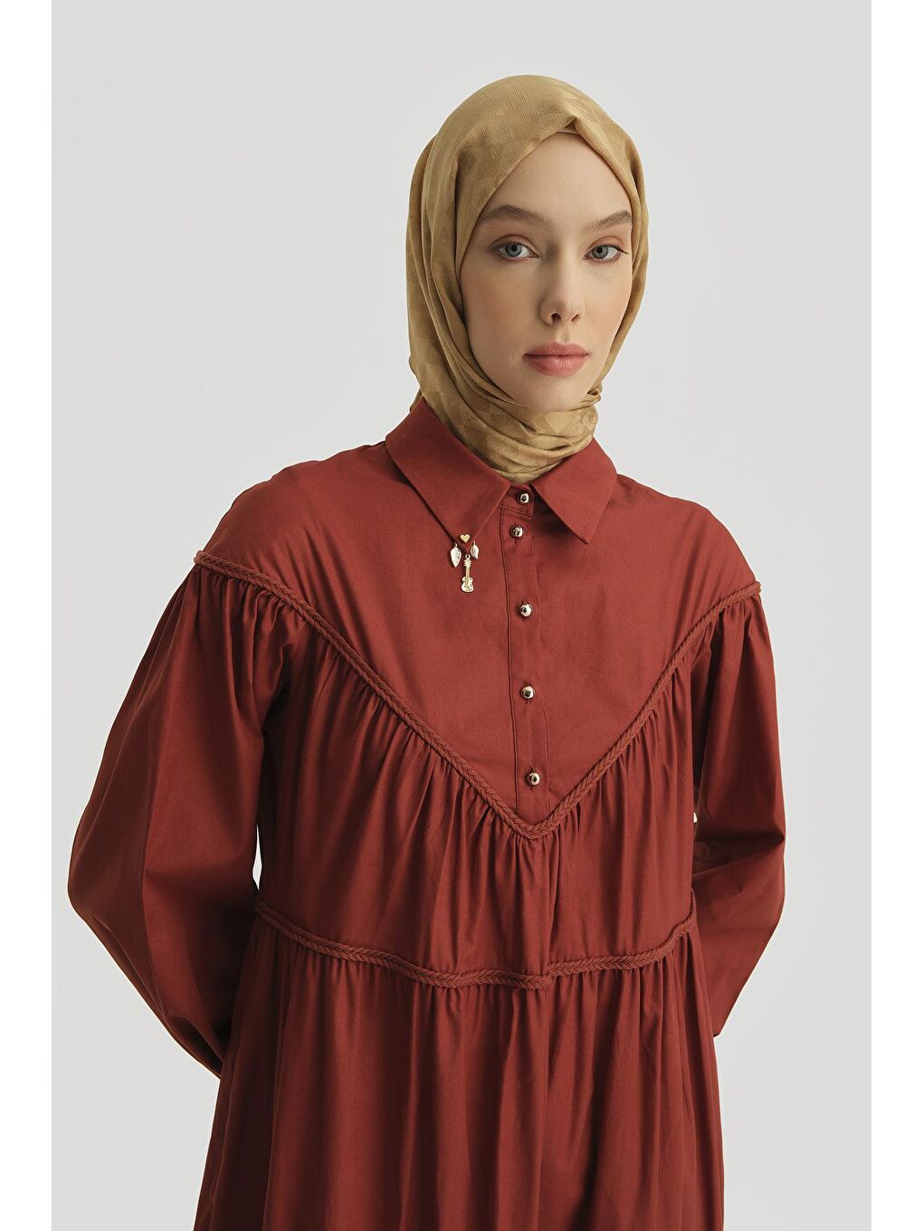 Katlı Elbise 25Y9003 Koyu Kırmızı-1