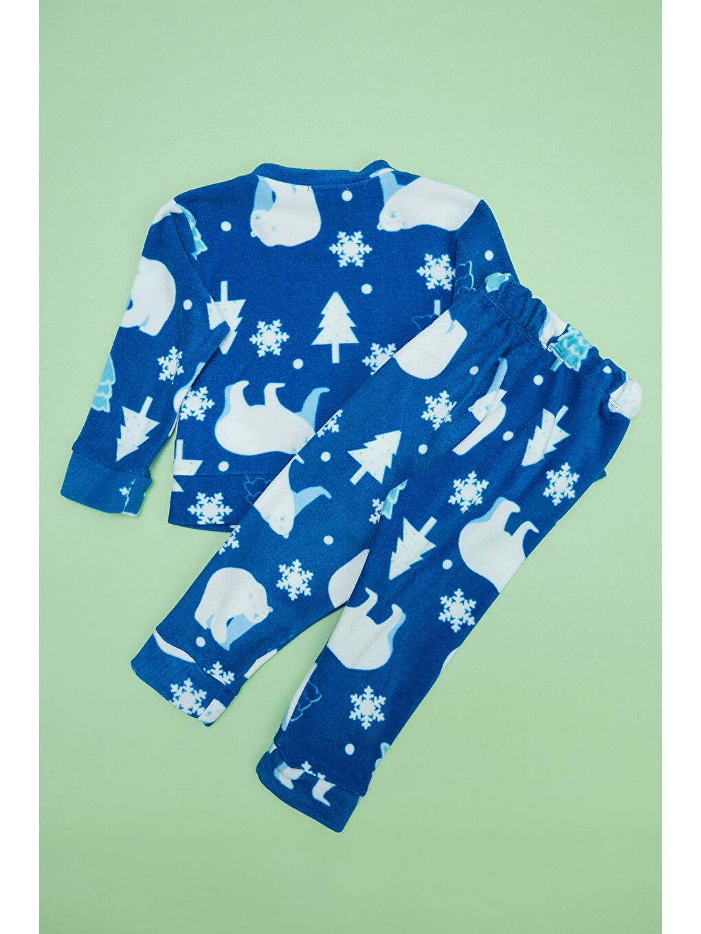 Mavi Kutup Ayısı Desenli Polar Unisex Çocuk Pijama Takımı-3