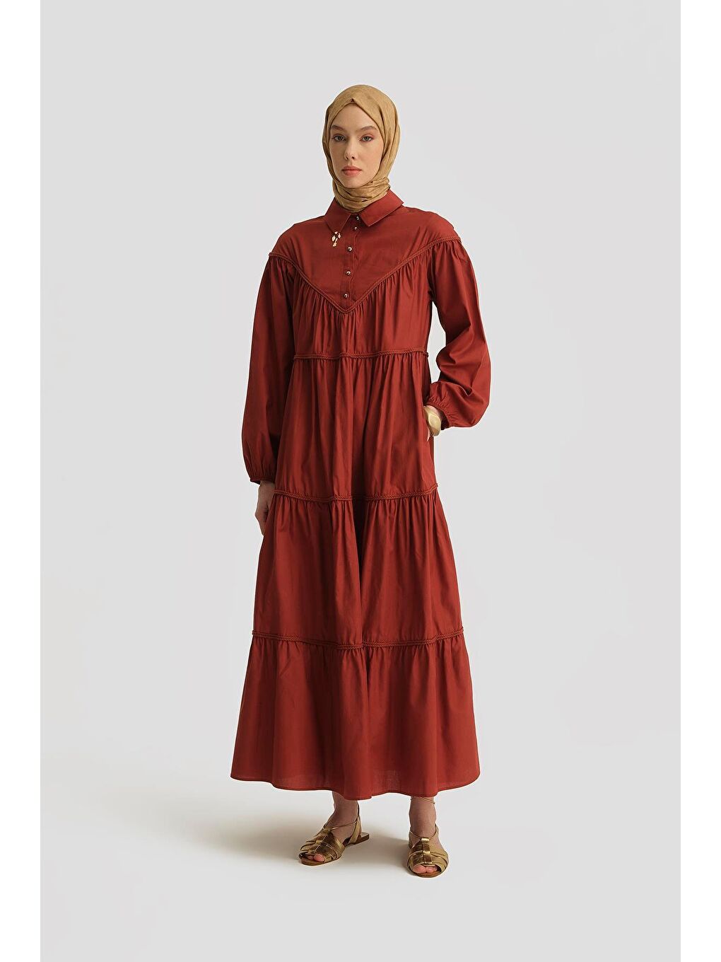 Katlı Elbise 25Y9003 Koyu Kırmızı-2