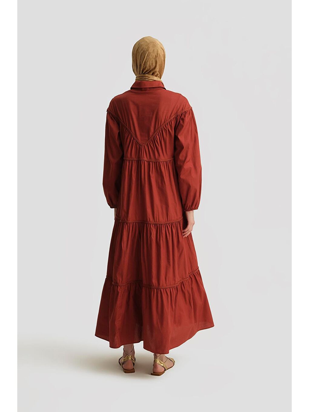 Katlı Elbise 25Y9003 Koyu Kırmızı-4