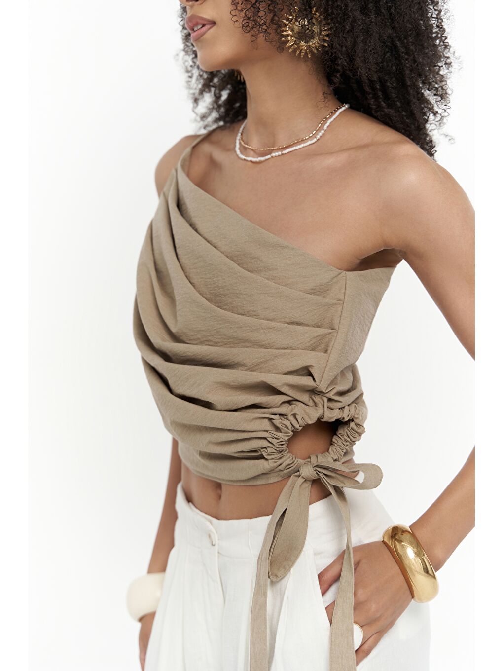 Bej Calista Bağlamalı Vizon Crop-6