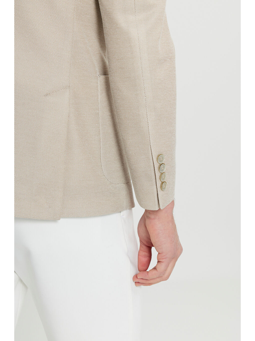 Erkek Bej 360 Her Yöne Esneyen Pamuklu Slim Fit Kırlangıç Yaka Armürlü Blazer Ceket-5