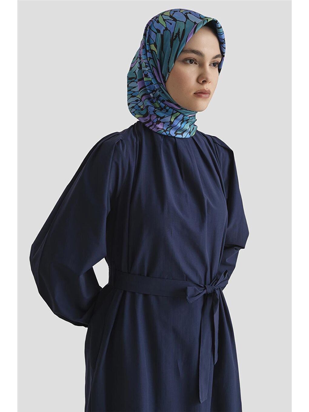 Pile Detaylı Pamuk Elbise 25Y9024 Lacivert-2