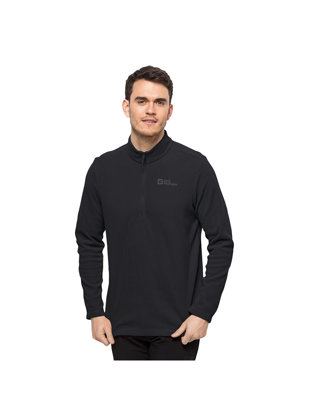 Siyah Uzun Kollu Dik Yaka Düz Basic Erkek Sweatshirt-1