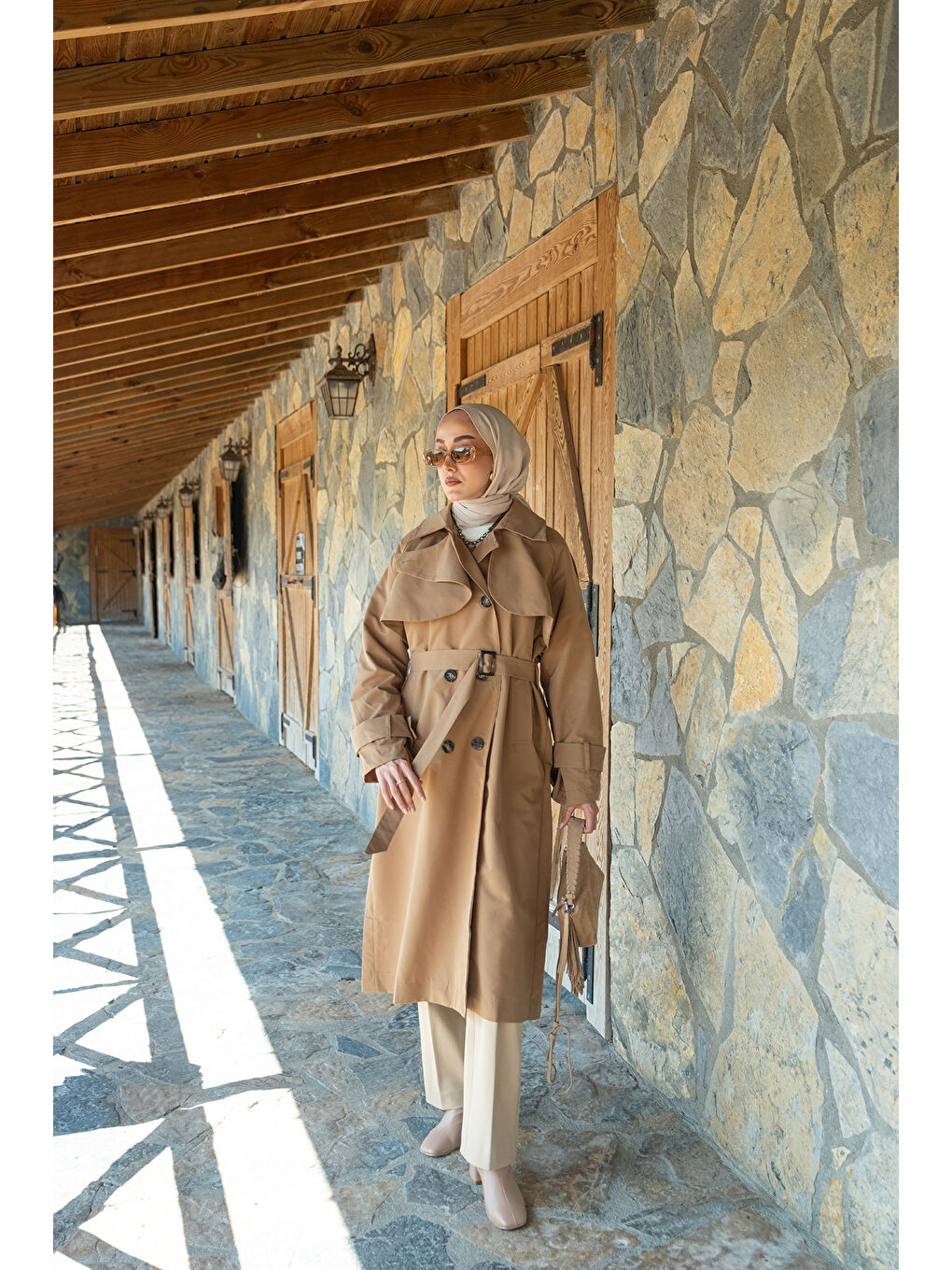 Bej Kadın Cep Yaka Trençkot Vizon-2