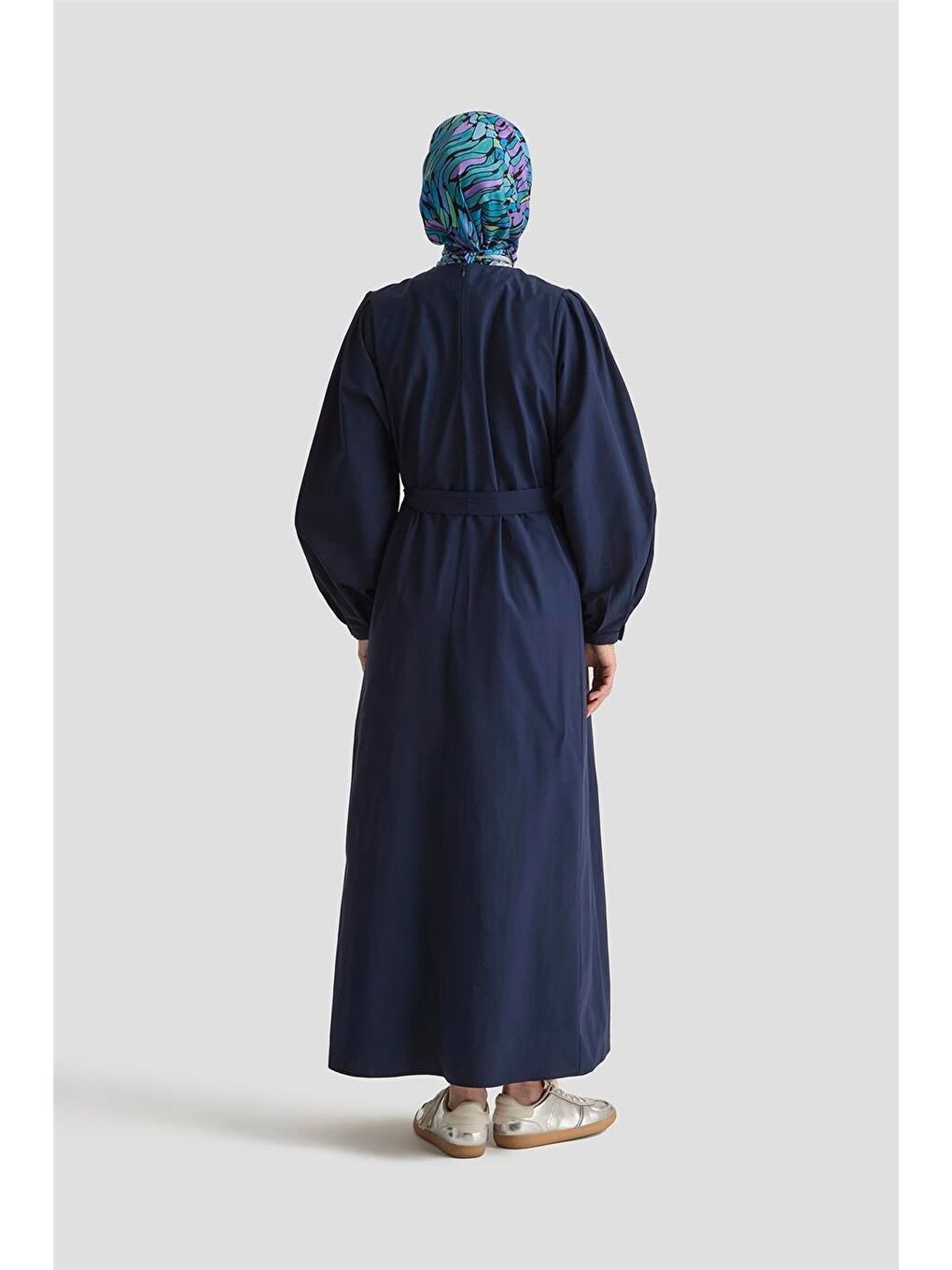 Pile Detaylı Pamuk Elbise 25Y9024 Lacivert-4