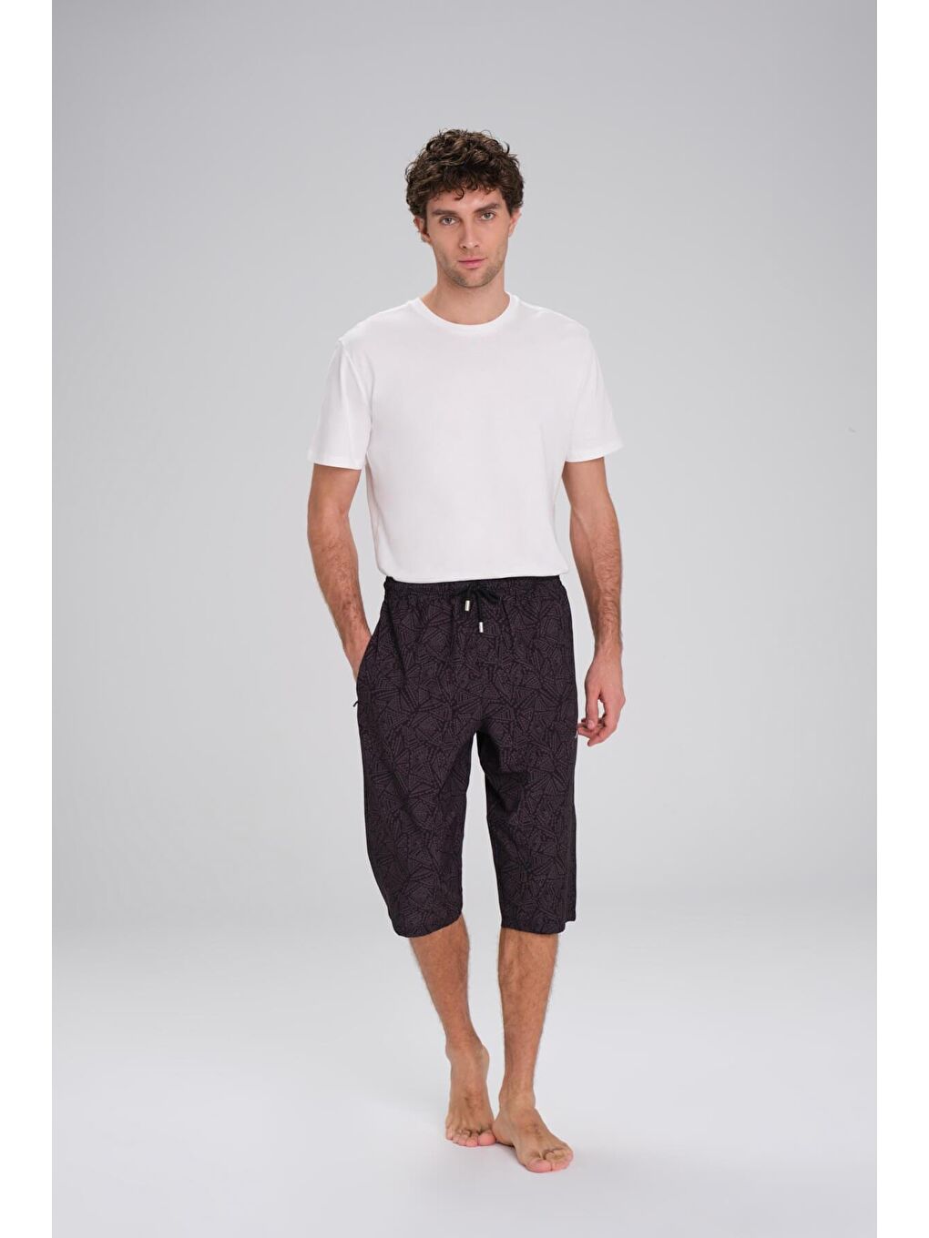 Desenli Siyah Uzun Erkek Havuz Ve Deniz Şortu 2423-1