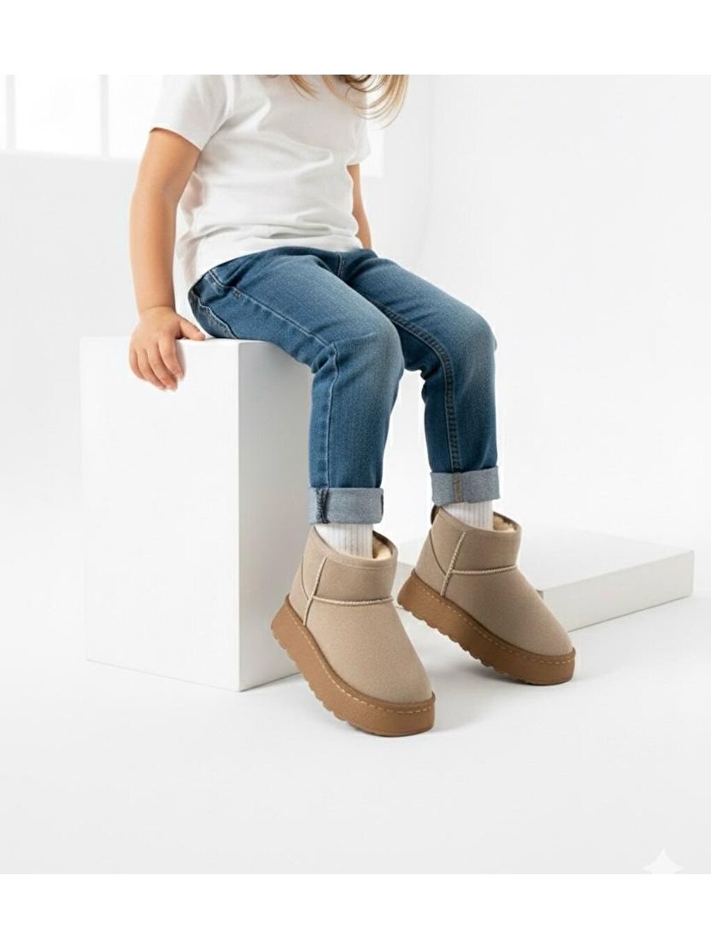 Bej D714 Günlük Ortopedik Çocuk Kürklü Bot-2