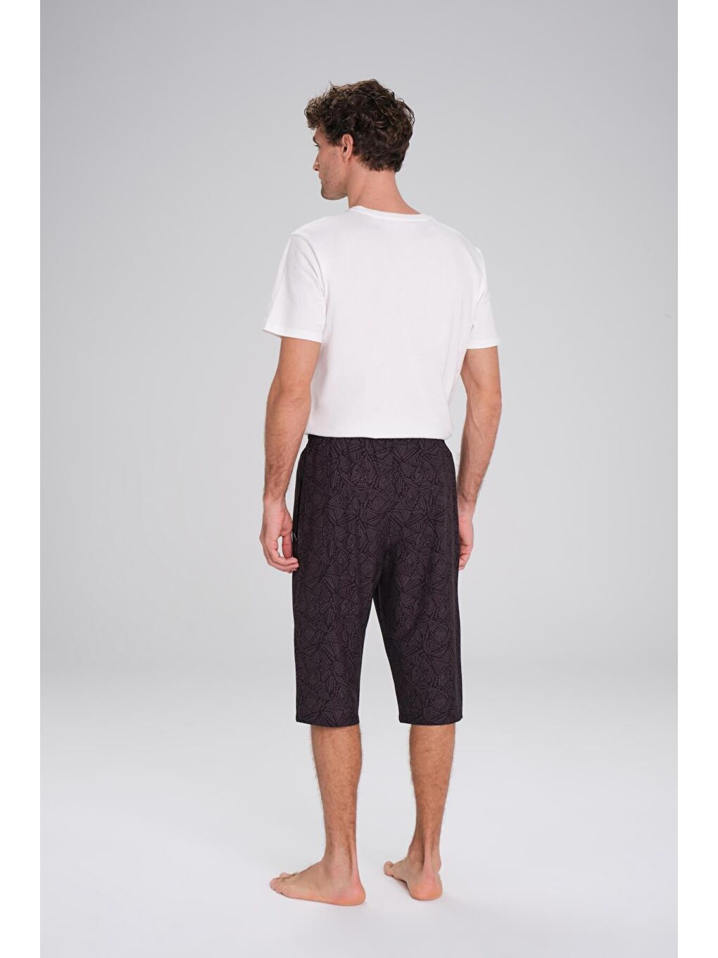 Desenli Siyah Uzun Erkek Havuz Ve Deniz Şortu 2423-2