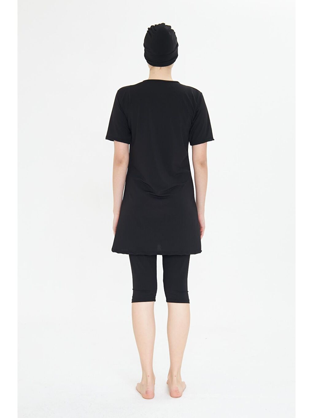 Kısa Kollu Elastanlı Yarı Kapalı Tesettür Mayo Siyah 3484-S-5