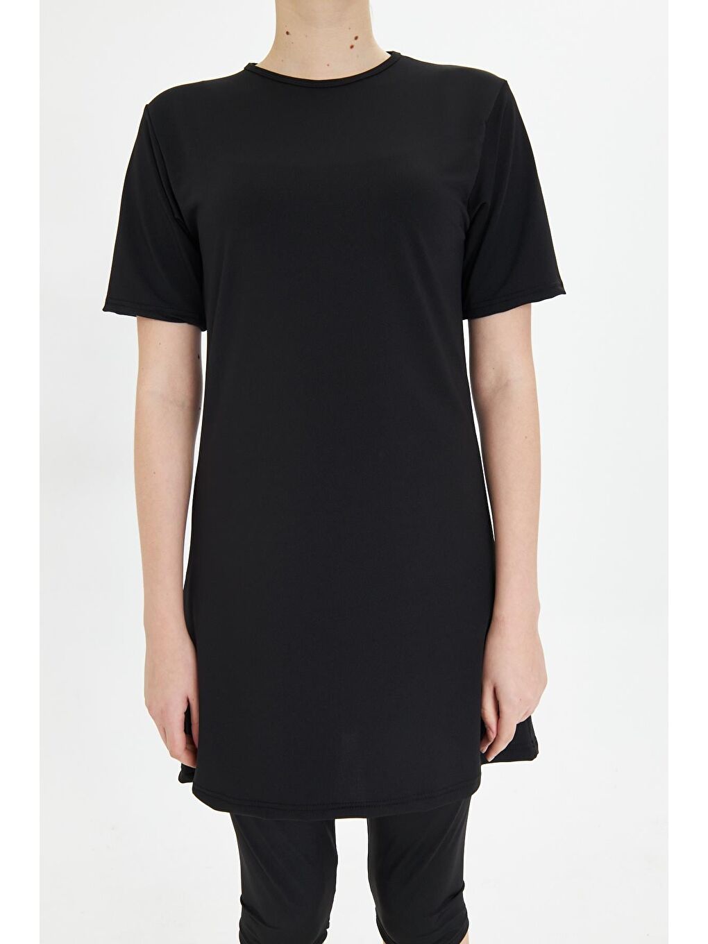 Kısa Kollu Elastanlı Yarı Kapalı Tesettür Mayo Siyah 3484-S-6