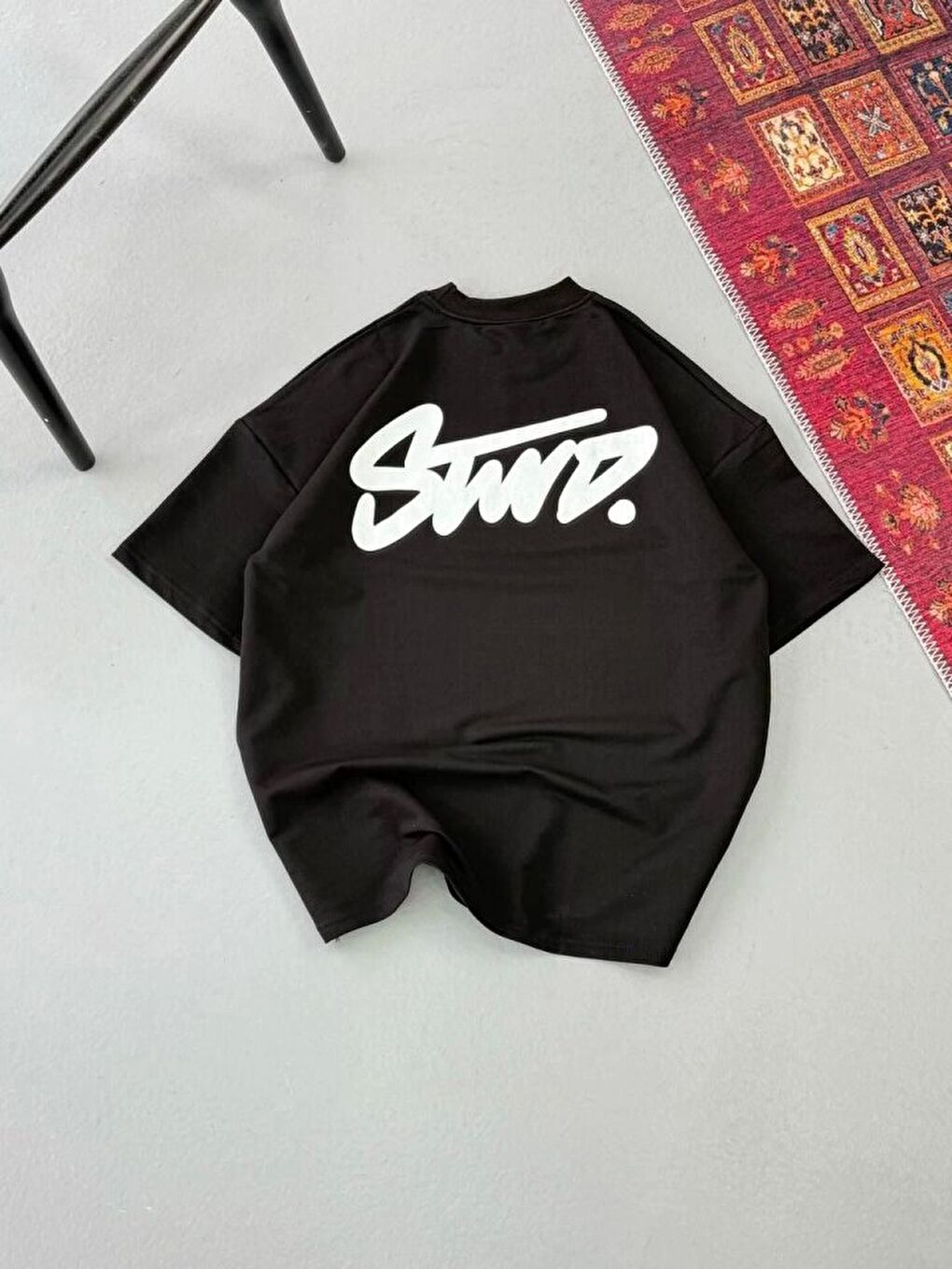 Erkek Baskılı Oversize T-shirt - Siyah-1