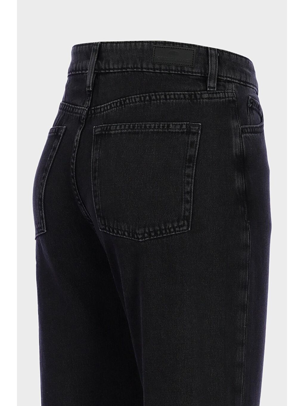 Antrasit Yüksek Bel Paçası Dönen Patı Düğmeli Loose Fit Jean Pantolon C 4809-010-2