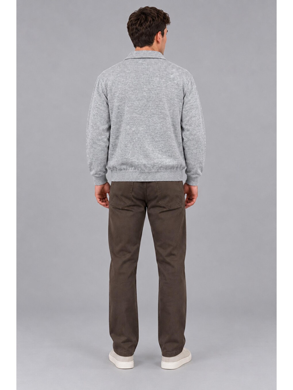 Gri Oversize Düğmeli Yaka Örgü Kazak Dp 17501_10063-4