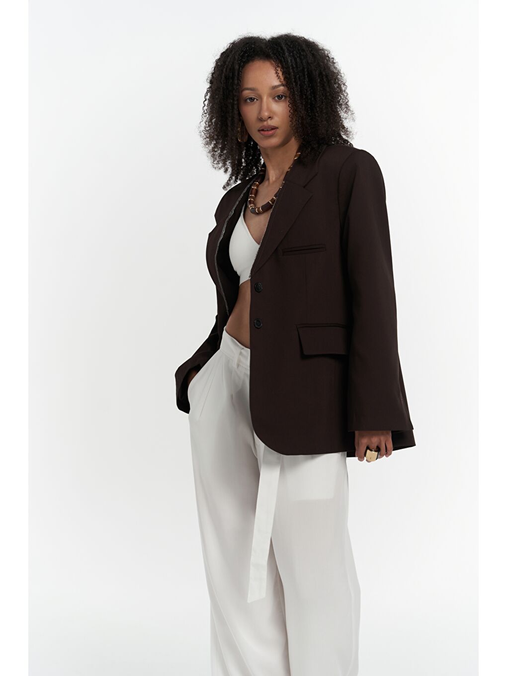 Kahverengi Volda Yaka Detay Kahve Blazer-1