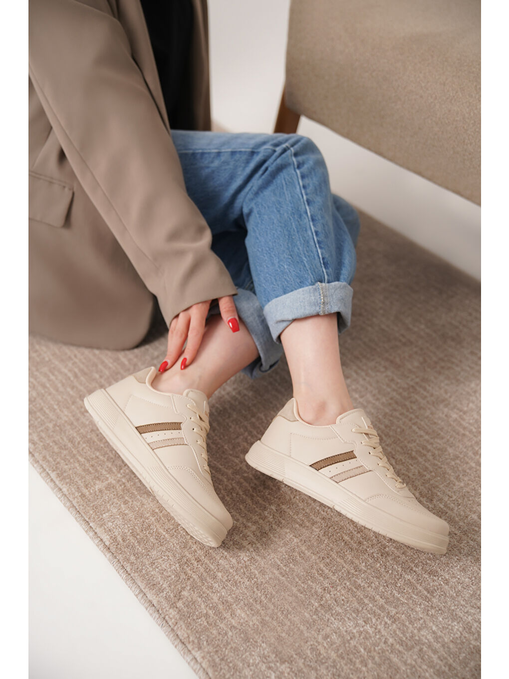 Bej Daxors D163 Günlük Ortopedik Kadın Sneaker Spor Ayakkabı-1