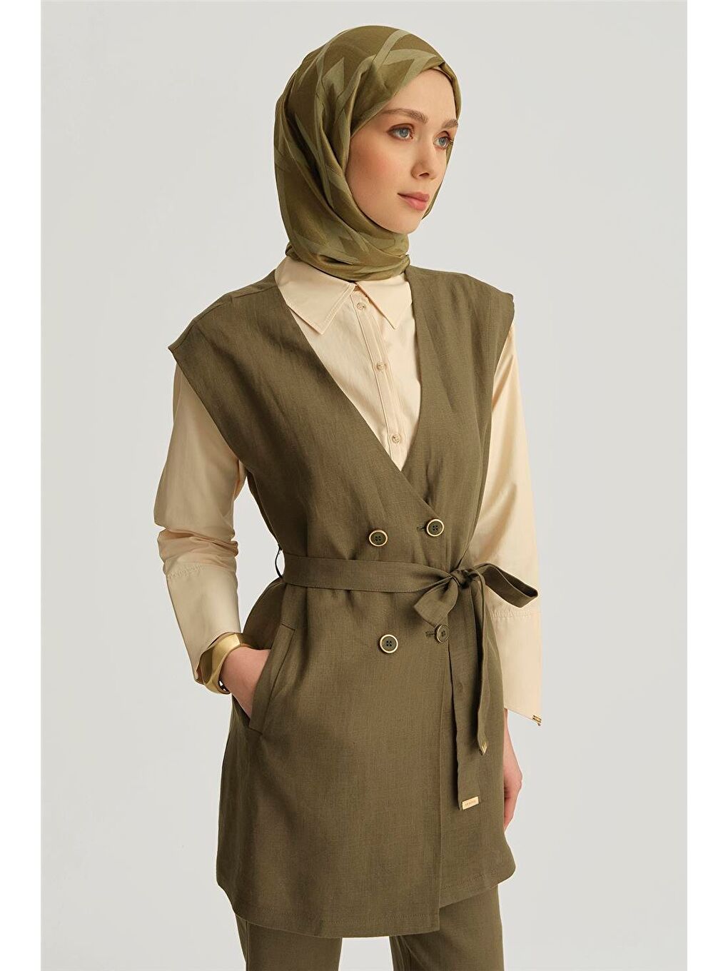 Leopar Biyeli Keten Takım 25Y6018 Haki-2