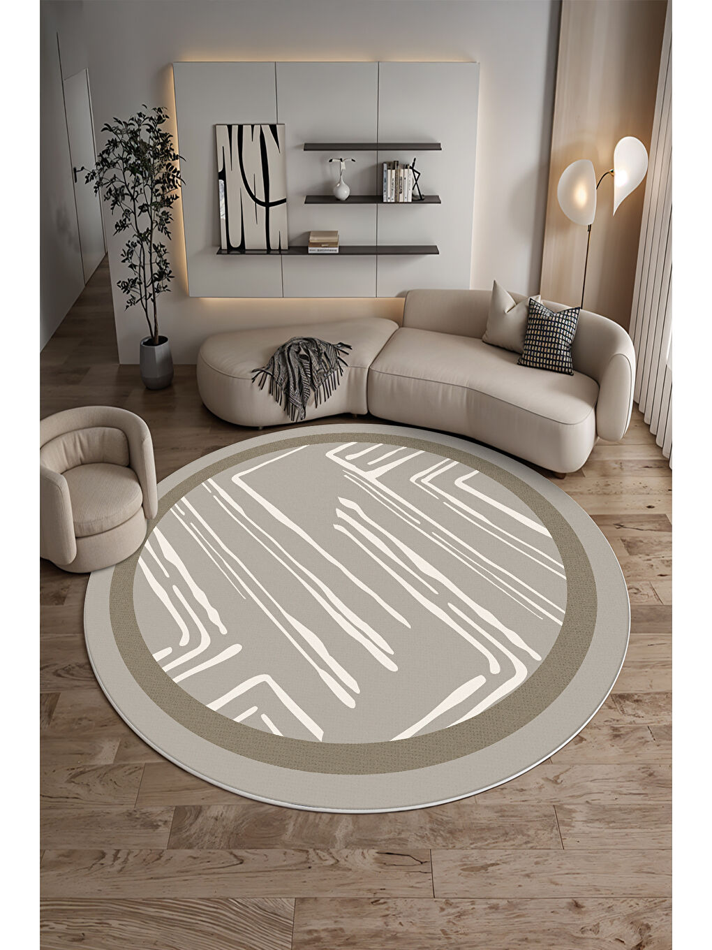 Kahverengi Dekoratif Salon Halısı, Makinada Yıkanabilir, Kaymaz Taban, İnce & Modern Tasarım-4