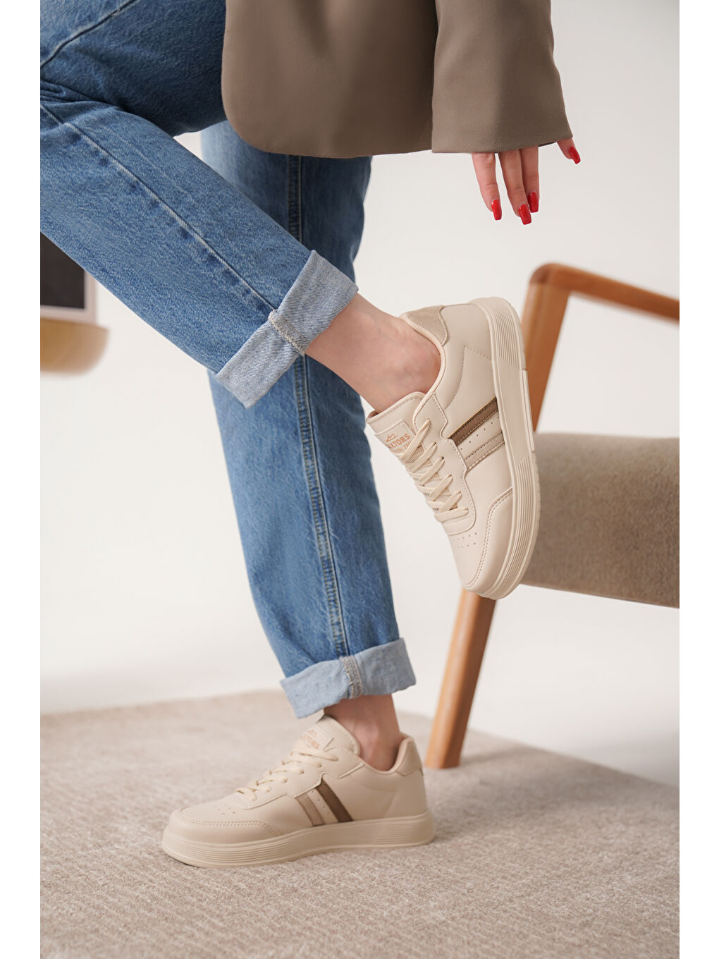 Bej Daxors D163 Günlük Ortopedik Kadın Sneaker Spor Ayakkabı-2