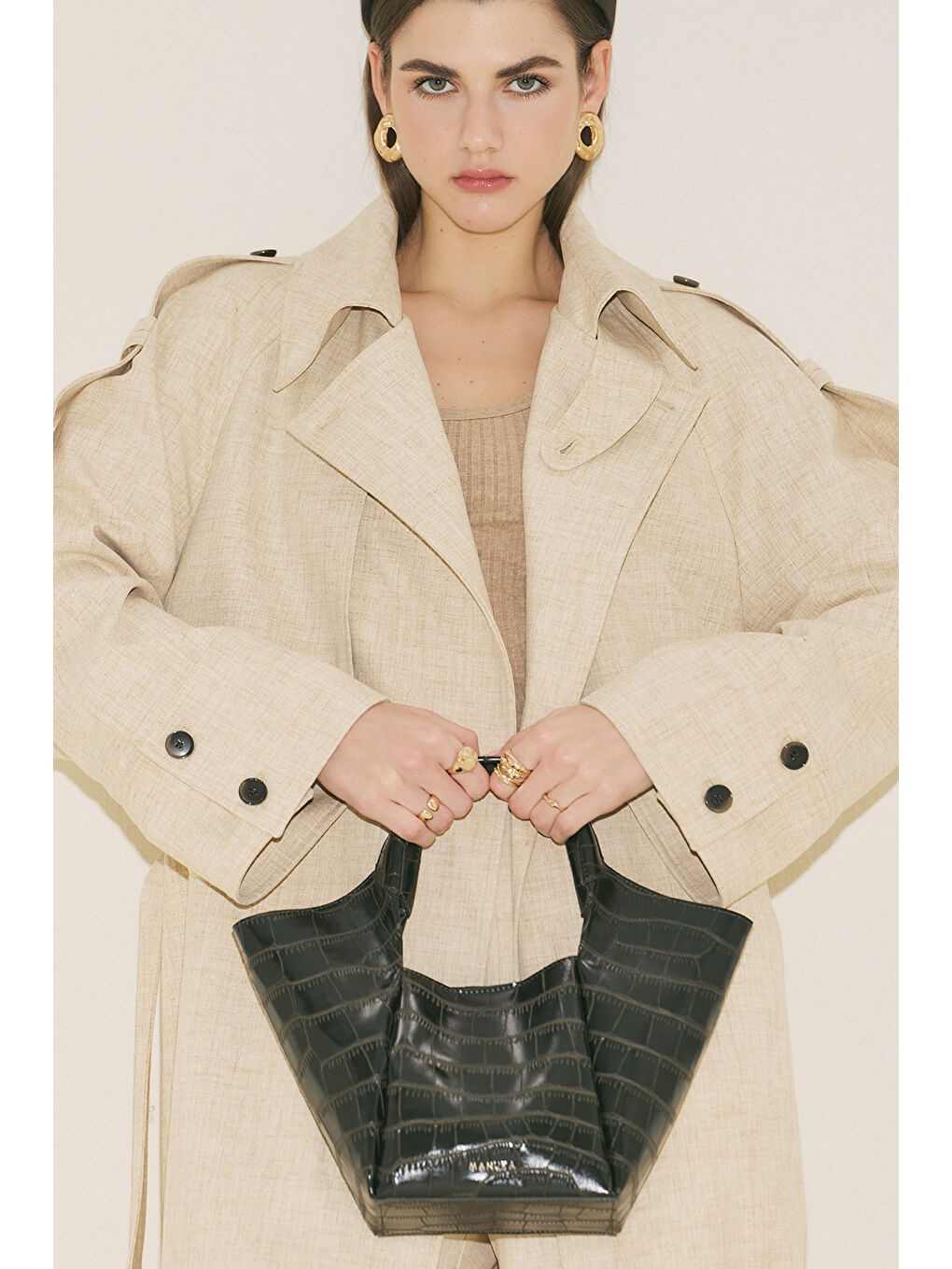 Tara Kabartma Deri Çanta Koyu Yeşil-1