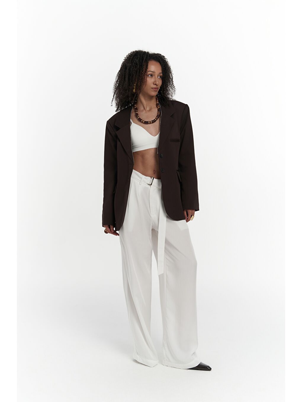 Kahverengi Volda Yaka Detay Kahve Blazer-5