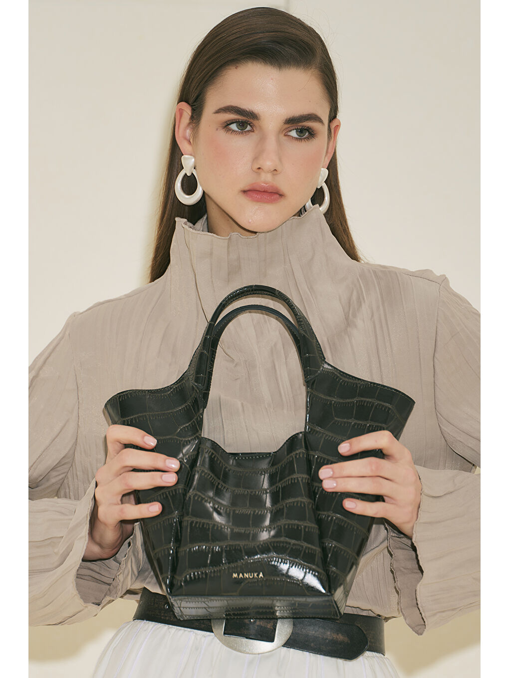 Tara Kabartma Deri Çanta Koyu Yeşil-3