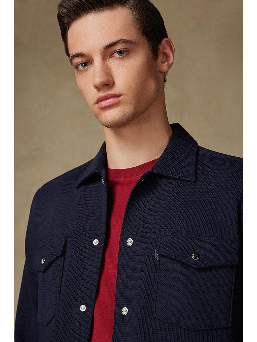 Urbano Armür Overshirt Pamuklu Oversize Fit Lacivert Klasik Yaka Erkek Düz Gömlek-3