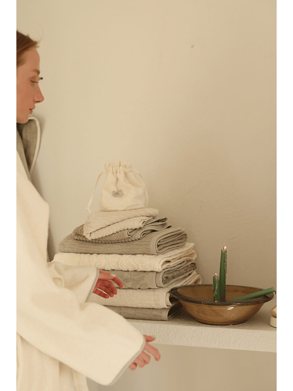 Allesi %100 Pamuk Havlu Bakım Çantası Ekru-3