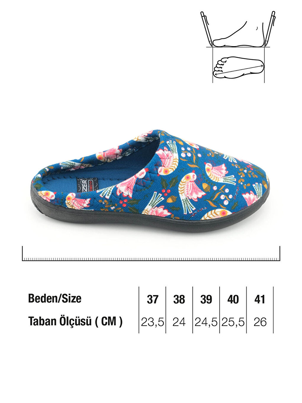 Mavi Kadın Kışlık PU Rahat Taban Desenli Ev Bahçe Gondol Terlik-1