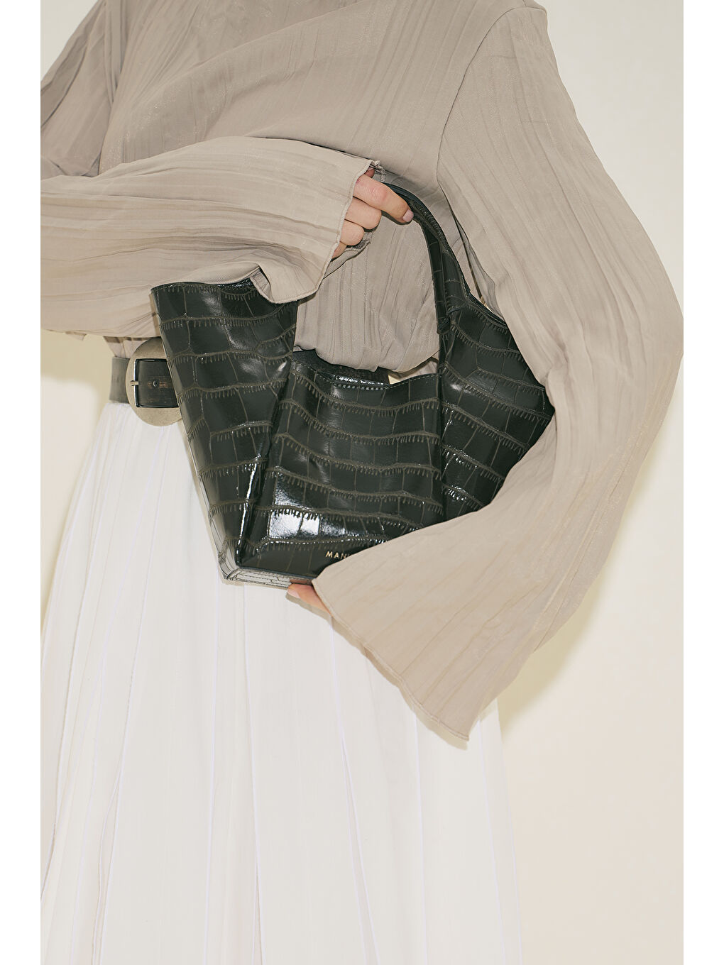 Tara Kabartma Deri Çanta Koyu Yeşil-4