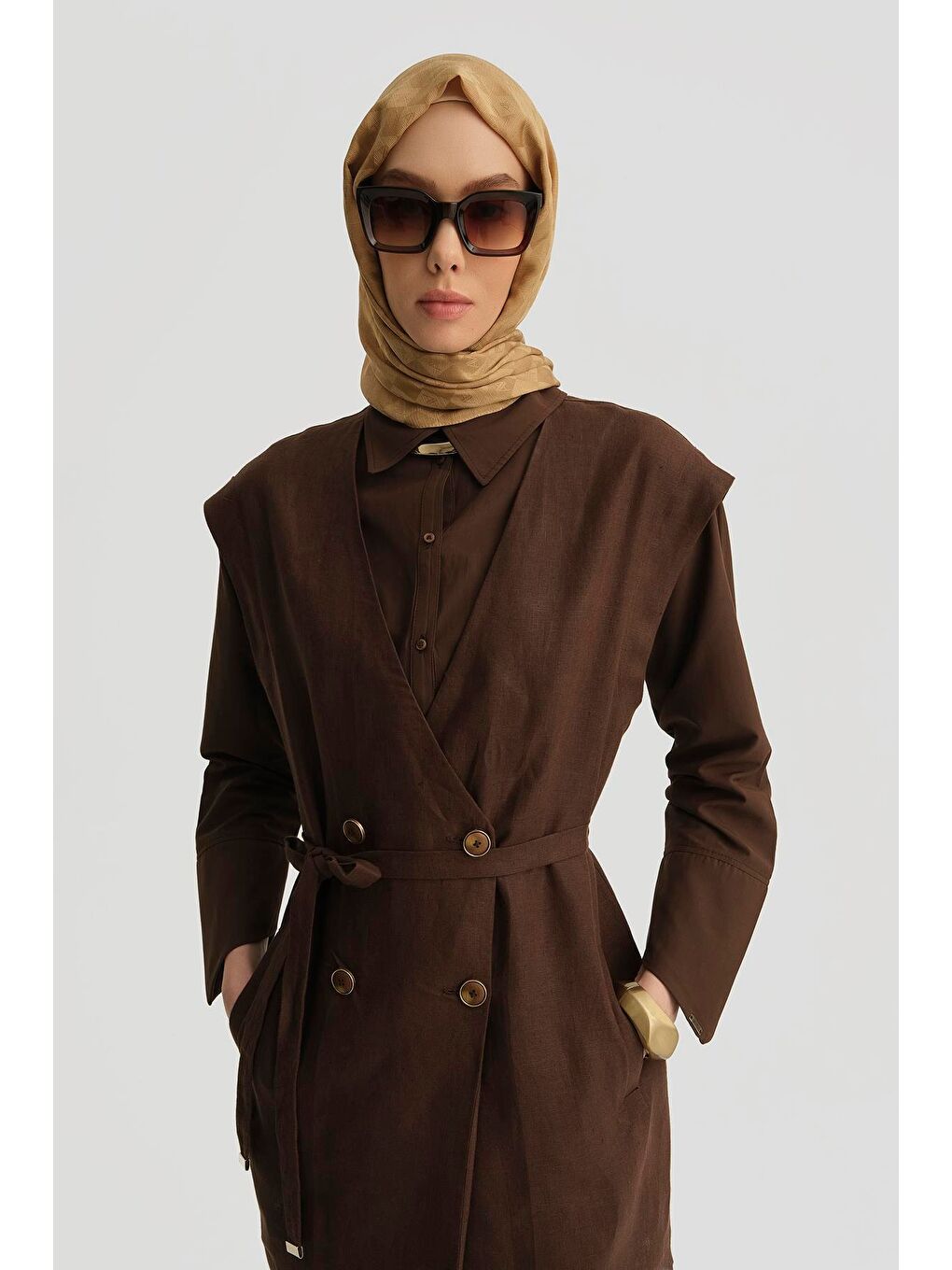 ARMİNE Leopar Biyeli Keten Takım 25Y6018 Kahverengi - 1