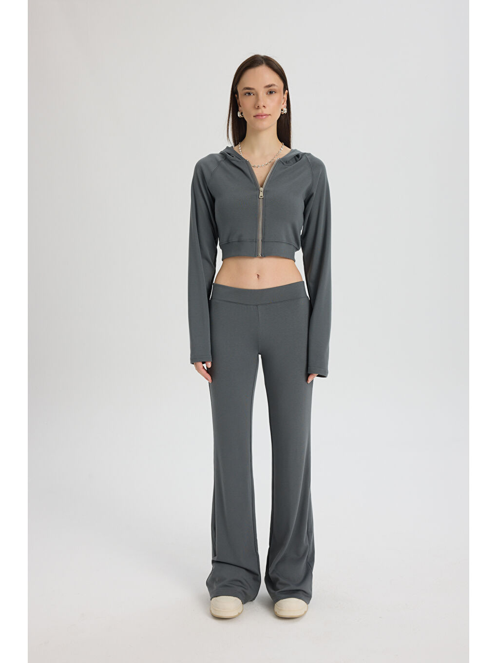 Gri Remy Fermuarlı Füme Eşofman Takım-1