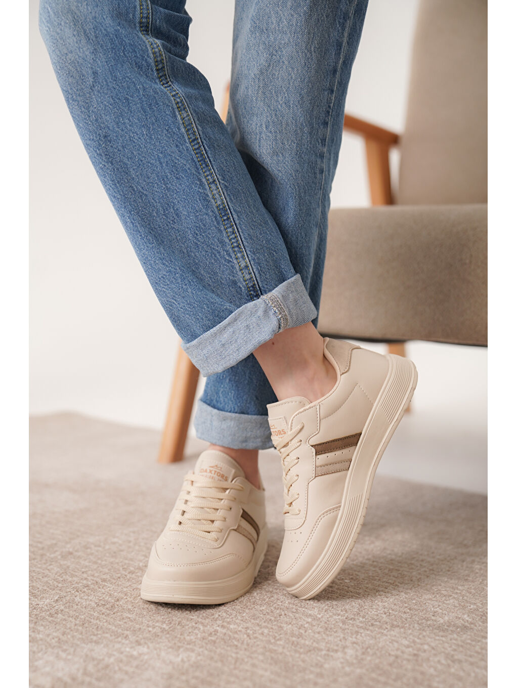 Bej Daxors D163 Günlük Ortopedik Kadın Sneaker Spor Ayakkabı-3