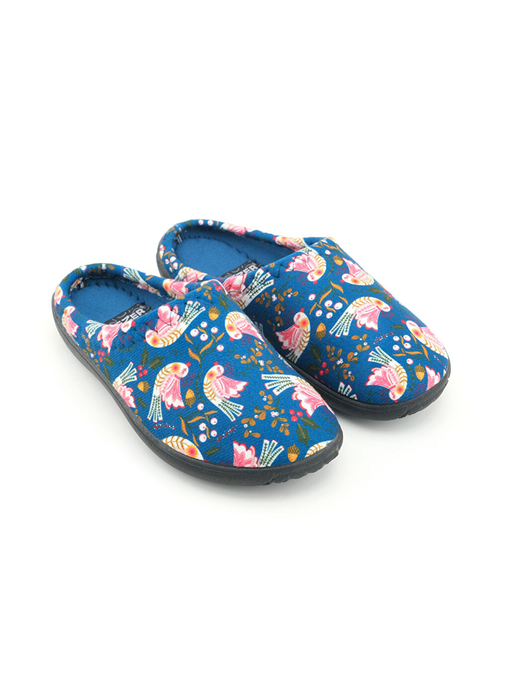 Mavi Kadın Kışlık PU Rahat Taban Desenli Ev Bahçe Gondol Terlik-2