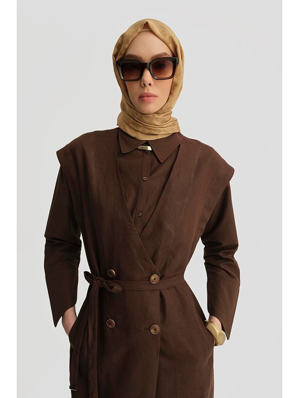 ARMİNE Leopar Biyeli Keten Takım 25Y6018 Kahverengi - 3